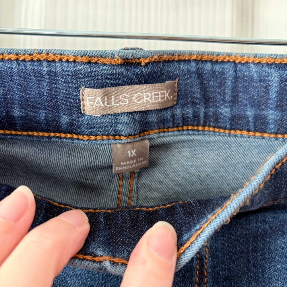 Falls Creek Womens Plus 1X Pull On Bootcut Jeans Dark Wash Blue Denim NWT - Picture 5 of 7